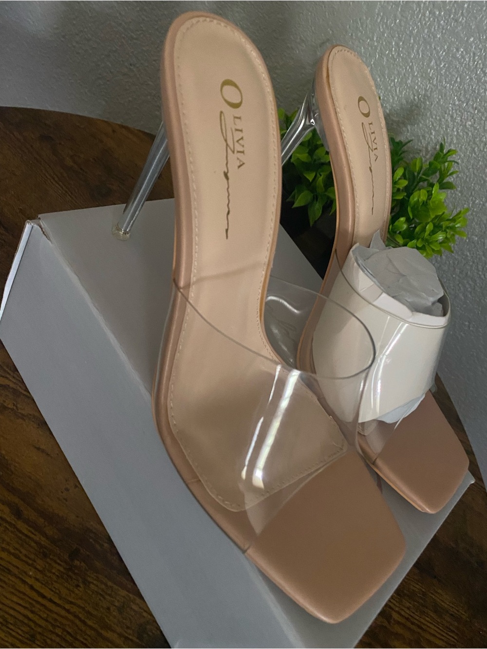 New Nude Clear Strap Stiletto Mule